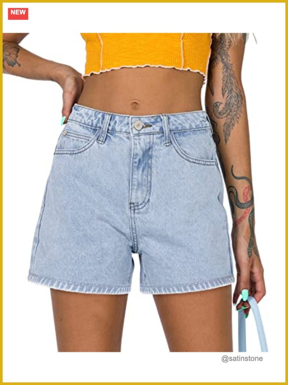 Womens Mid-High Waisted Stretchy Ripped Distressed Denim Jean Shorts